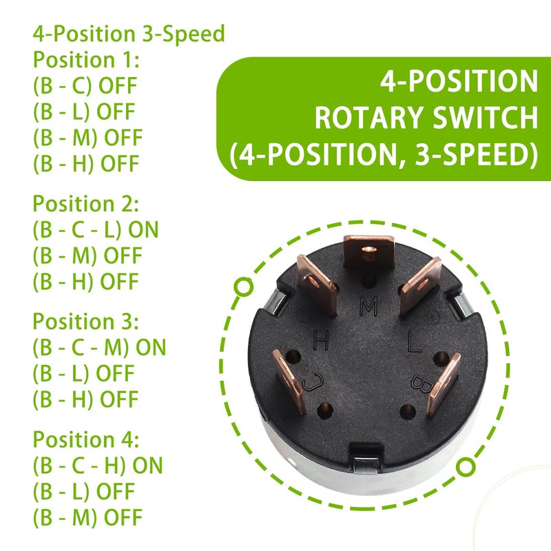 EPLZON 12A 250V/16A 125V Rotary Switch 4Position 3Speed Fan Heater Speed Selector Switch with Knob and terminals - Image 4